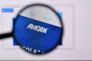 Homepage of amgen website on the display of PC, url - amgen.com. photo