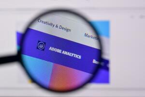 Web page of adobe analytics product on official website on the display of PC photo