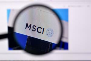 Homepage of msci website on the display of PC, url - msci.com. photo