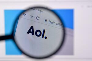 Homepage of aol website on the display of PC, url - aol.com. photo