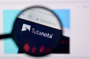 Homepage of tuta nota website on the display of PC, url - tutanota.com. photo