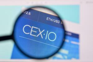 Homepage of cexio website on the display of PC, url - cex.io. photo