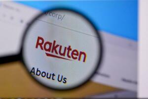 Homepage of rakuten website on the display of PC, url - global.rakuten.com. photo