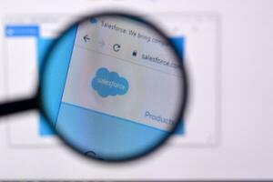 Homepage of salesforce website on the display of PC, url - salesforce.com. photo