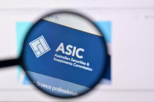 Homepage of asic website on the display of PC, url - asic.gov.au. photo
