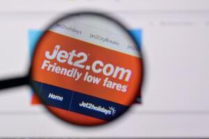 Homepage of jet2 website on the display of PC, url - jet2.com. photo