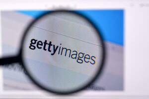 Homepage of gettyimages website on the display of PC, url - gettyimages.com. photo