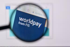 Homepage of worldpay website on the display of PC, url - worldpay.com. photo