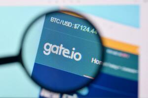 Homepage of gateio website on the display of PC, url - gate.io. photo