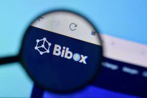Homepage of bibox website on the display of PC, url - bibox.com. photo