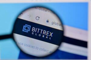 Homepage of bittrex website on the display of PC, url - global.bittrex.com. photo
