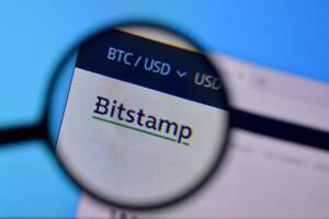 Homepage of bitstamp website on the display of PC, url - bitstamp.net. photo