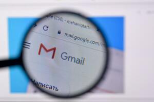 Homepage of google mail website on the display of PC, url - gmail.com. photo