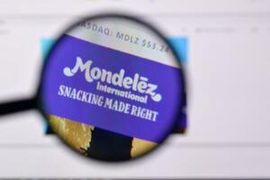 Homepage of mondelez international website on the display of PC, url - mondelezinternational.com. photo