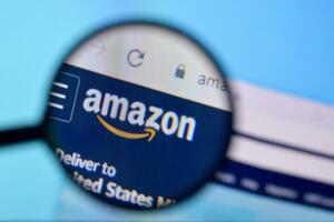 Homepage of amazon website on the display of PC, url - amazon.com. photo