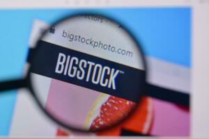 Homepage of bigstockphoto website on the display of PC, url - bigstockphoto.com. photo