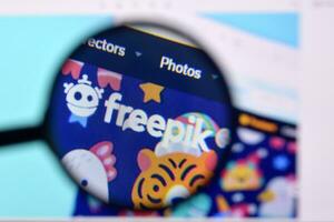 Homepage of freepik website on the display of PC, url - freepik.com. photo