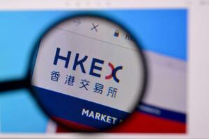 Homepage of hkex website on the display of PC, url - hkex.com.hk. photo