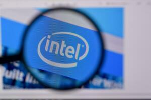 Homepage of intel website on the display of PC, url - intel.com. photo