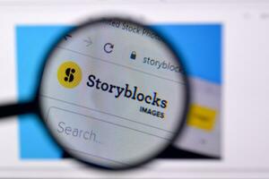 Homepage of storyblocks website on the display of PC, url - storyblocks.com. photo