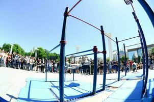 KHARKIV, UKRAINE - 27 MAY, 2018 Street workout show during the annual festival of street cultures photo