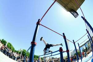 KHARKIV, UKRAINE - 27 MAY, 2018 Street workout show during the annual festival of street cultures photo