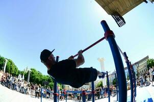 KHARKIV, UKRAINE - 27 MAY, 2018 Street workout show during the annual festival of street cultures photo