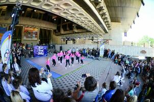 KHARKIV, UKRAINE - 27 MAY, 2018 Concert on the festival of street cultures. Break dance and hip-hop children and teenagers photo