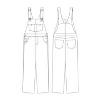 template bib overall denim vector illustration flat design outline clothing collection