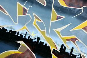 Colorful background of graffiti painting artwork with bright aerosol strips on metal wall photo