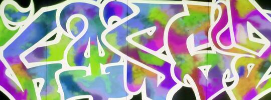 Colorful background of graffiti painting artwork with bright aerosol strips on metal wall photo