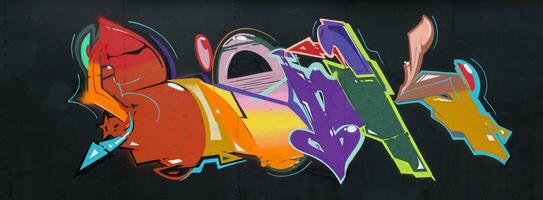 Colorful background of graffiti painting artwork with bright aerosol strips on metal wall photo