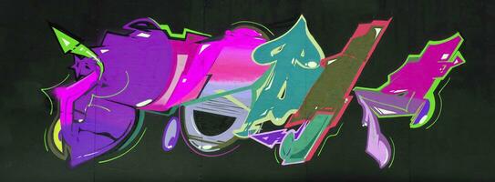 Colorful background of graffiti painting artwork with bright aerosol strips on metal wall photo