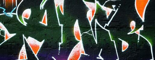 Colorful background of graffiti painting artwork with bright aerosol strips on metal wall photo