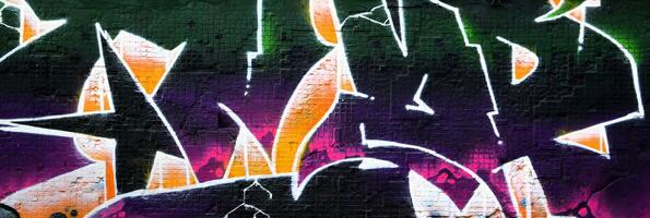 Colorful background of graffiti painting artwork with bright aerosol strips on metal wall photo