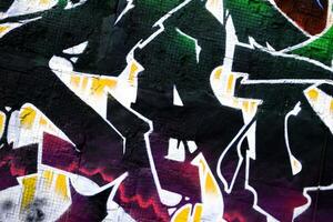 Colorful background of graffiti painting artwork with bright aerosol strips on metal wall photo