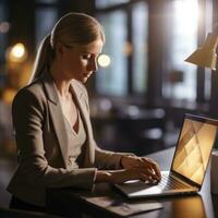 Email marketing. Woman typing on laptop keyboard. photo