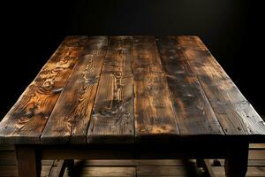 Realistic old wood table covering all surface from above. AI generative photo