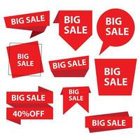 Best choice, order now, special offer, new and big sale banners. Red ribbons, tags and stickers. Vector illustration