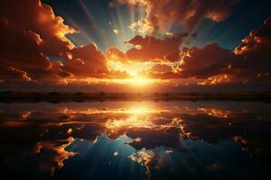 A picture of the sun's rays being reflected up towards the sky. AI generative photo