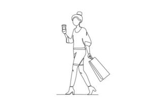 A woman holding a drink and a shopping bag vector