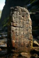 Ancient language on a rock. AI generative photo