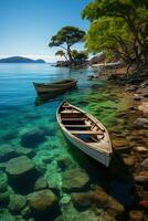 tropical isla con tradicional pescar barcos ai generativo foto