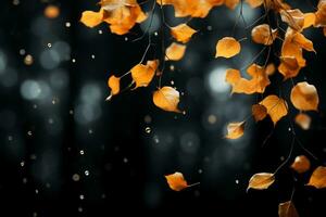 Falling leaves, black background. AI generative photo