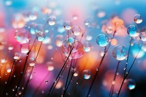 Bubbles background, bokeh light pink and blue. AI generative photo