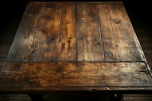 Realistic old wood table covering all surface from above. AI generative photo