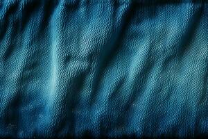 azul mezclilla antecedentes con un costura. ligero azul color mezclilla pantalones tela textura. Copiar espacio para texto. ai generativo foto
