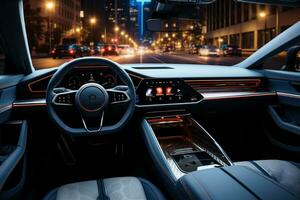 Interior car, electric car, Blue, Modern, hype realistic. AI generative photo