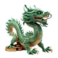 Green wooden Chinese dragon. Symbol of 2024. Isolated on a white background. photo