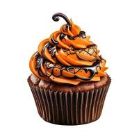 Halloween cupcake with decoration. Isolated on white background photo